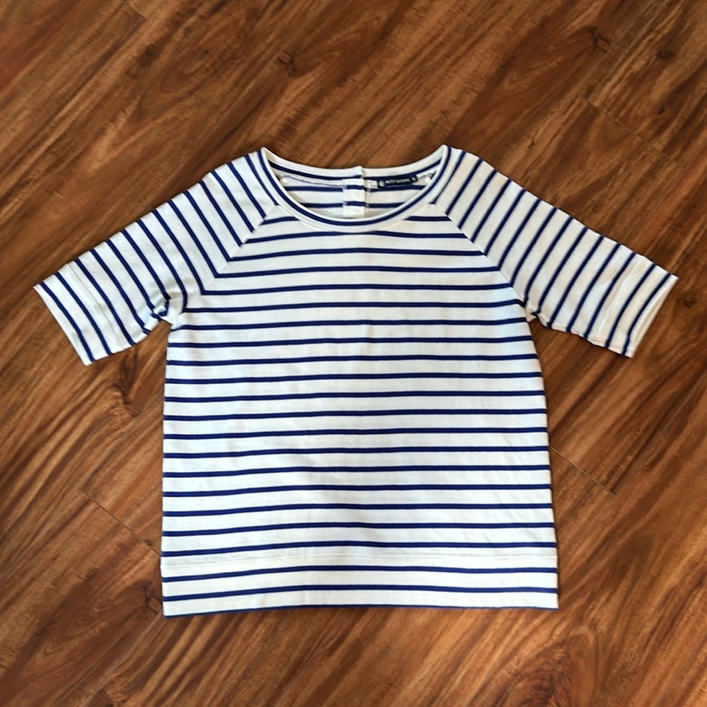 Petit Bateau Blue and White Striped Short Sleeve Tee